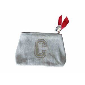 CLARINS "C" Beige Ecru Makeup Cosmetic Jute Bag with Silver Thread 2023 recycled